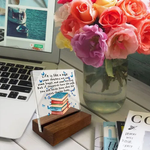 Miniatura 2 de vizuzi Letrero inspirador para decoración de escritorio de oficina en casa, regalo inspirador para amantes de los libros, mariposa, acrílico