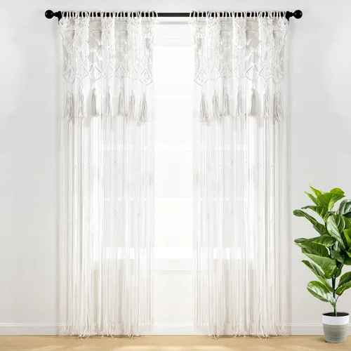 Miniatura 13 de Lush Decor Panel Individual de Cortina de Ventana de Algodón con Borlas de Macramé Boho 40" An x 84" L Neutro - Cortinas de Macramé para Ventanas