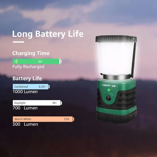 Miniatura 3 de LE farol led portátil para camping de 500 lúmenes, 3 modos, a batería, lámpara impermeable IPX4 para senderismo, pesca, para interiores, exteriores