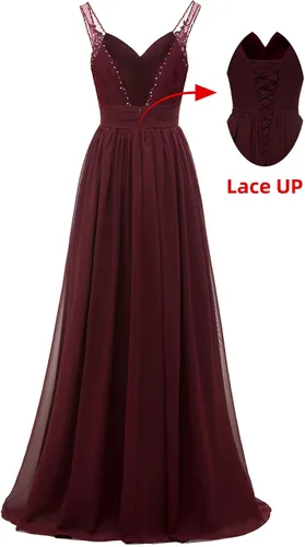 Miniatura 3 de Vestidos de dama de honor de encaje de gasa largos para mujer, cuello en V, plisados, tirantes de tul acampanados, vestidos de graduación, noche
