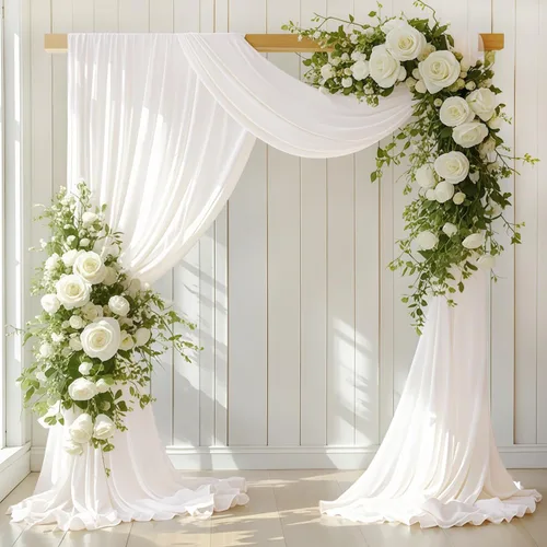 Miniatura 11 de LINXTAR Tela de Cortinaje para Arco de Boda 2 Paneles 30'' x 18FT Rosa Empolvado Gasa Chiffon Transparente Cortinaje de Arco para Cabina de Fotos