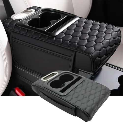 Miniatura 11 de Priprilod Almohada beige para reposabrazos de consola central de automóvil, espuma viscoelástica con portavasos y soporte para teléfono celular