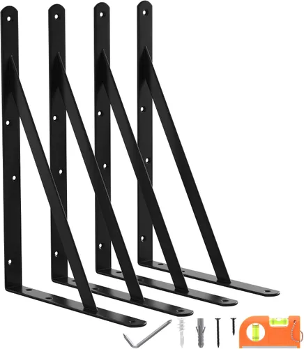 Miniatura 11 de Paquete de 8 soportes de estante resistentes de 14 pulgadas, soporte de pared flotante grande para estantes de almacenamiento de garaje, acabado
