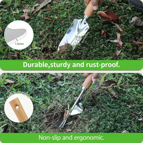 Miniatura 6 de Juego de herramientas de jardín, 2 piezas de herramientas de jardín de acero inoxidable resistente, kit de jardín con mango ergonómico de madera