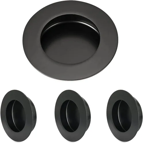 Miniatura 12 de HOMOTEK Paquete de 2 Manijas Redondas Deslizantes para Puerta de Armario Diámetro 2-1/2 pulgadas (65mm) Tiradores Empotrados Negros de Bolsillo