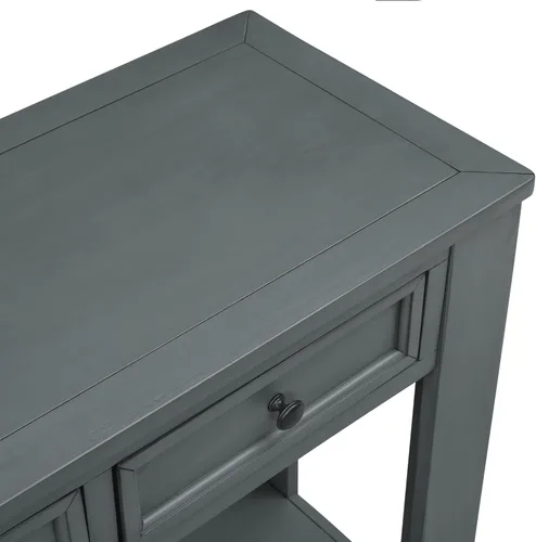Miniatura 6 de Merax Mesa consola de 63 pulgadas con 4 cajones, mesa de entrada de 2 niveles con estante de almacenamiento, mesa de sofá larga para entrada, Azul
