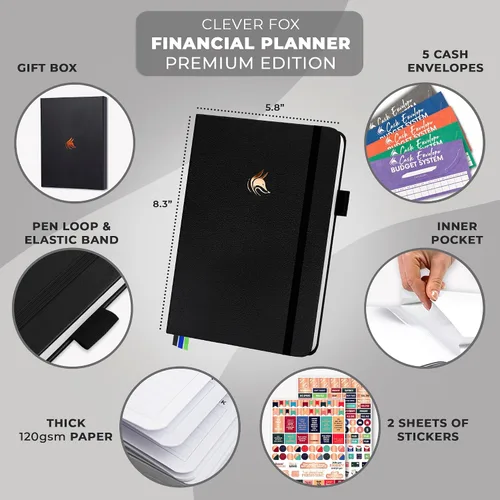 Miniatura 50 de Clever Fox Planificador de presupuesto edición premium, cuaderno de seguimiento de gastos + 5 sobres de efectivo, organizador de presupuesto; libro