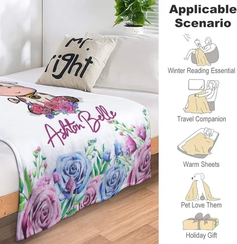Miniatura 48 de Artsadd Manta de bebé personalizada para niños y niñas con nombre, manta personalizada con nombre de bebé con patrón de unicornio, manta