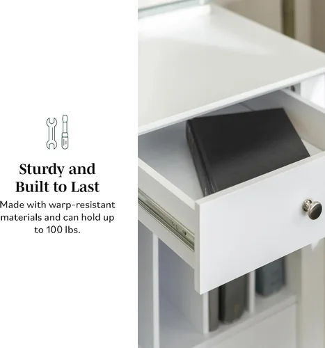 Miniatura 13 de We Furniture, Home Office Deluxe, escritorio para computadora, color negro, Madera Sólida, Blanco
