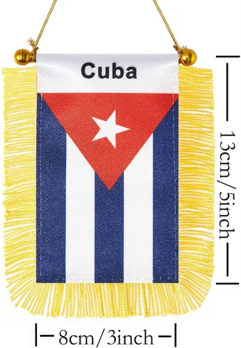 Miniatura 2 de CANTENDO Paquete de 2 banderas colgantes para ventana de Cuba, mini bandera cubana para automóvil con borla de poste con ventosa para espejo