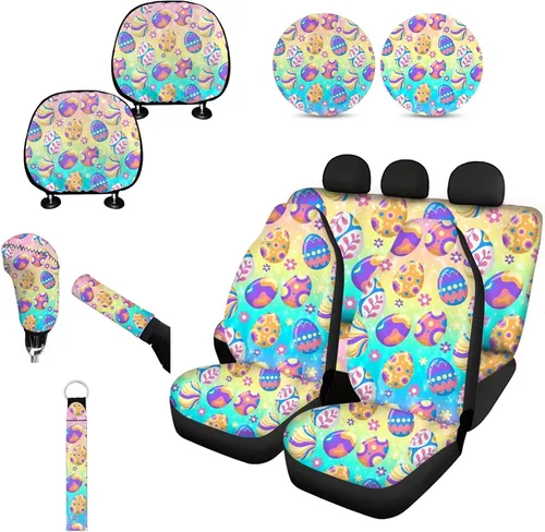 Miniatura 12 de Forchrinse Bee - Juego de fundas para asiento delantero y trasero con funda para palanca de cambios de freno de mano, funda para reposacabezas