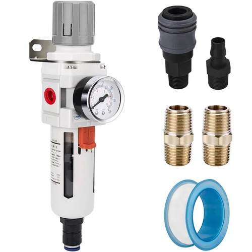 Miniatura 11 de NANPU Regulador de Filtro de Aire Comprimido Combo Piggyback NPT de 1/2", Elemento de Latón de 5 Micrones, Tazón de Polímero, Drenaje
