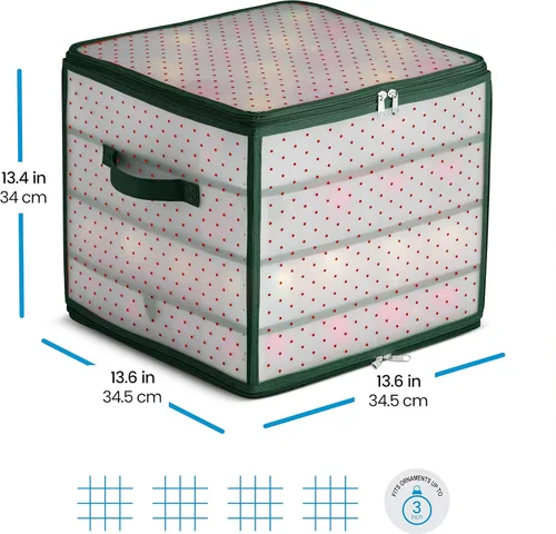 Miniatura 6 de ZOBER Caja de almacenamiento de plástico para adornos de Navidad, almacena 64 adornos de 3 pulgadas con bandejas individuales, caja de Verde