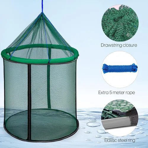 Miniatura 3 de QualyQualy Floating Fish Basket 41/73 Gallons Extra Large for Live Caught, Fully Foldable Fishing Net Holder for Bait Live Well Collapsible Mesh