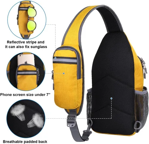 Miniatura 73 de WATERFLY Bolsa pequeña de senderismo: mochila cruzada para el pecho, mochila para hombres y mujeres con correa de hombro agradable a la piel