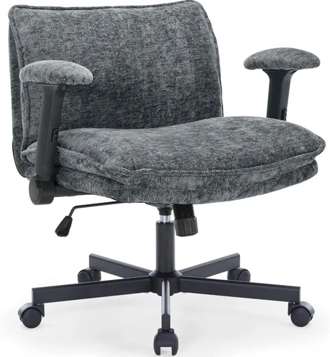 Miniatura 10 de FanciSpot Silla de oficina con patas cruzadas con ruedas y brazos abatibles ajustables, silla de escritorio cruzada con cojín grueso, silla de Negro