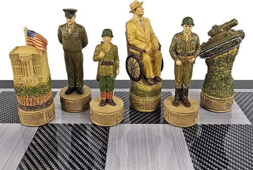 Miniatura 7 de Juego de ajedrez de la Segunda Guerra Mundial de Estados Unidos vs Alemania con tablero de color de fibra de carbono negro de 18 pulgadas WW2