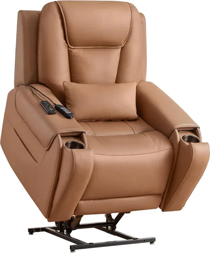 Miniatura 16 de CHITA Silla reclinable eléctrica para personas mayores con masaje y calor, silla reclinable grande de piel auténtica con soportes para tazas