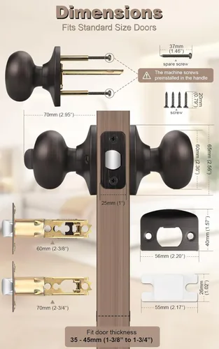 Miniatura 6 de Probrico - Perillas de privacidad para puerta de baño/dormitorio, perilla interior de bronce aceitado sin llave, perilla de puerta con bloqueo sin