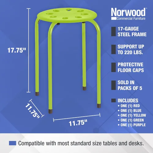Miniatura 3 de Norwood Muebles Comerciales Taburetes Apilables para Niños y Adultos, 17.75" Altura Estándar Taburetes Portátiles Anidables de Oficina y Aula