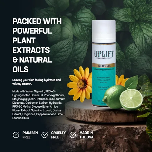 Miniatura 3 de Uplift Provisions - Gel de afeitar transparente para hombres y mujeres, infundido con extractos de plantas para un afeitado ultra suave, dejando