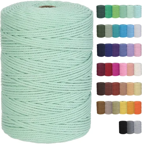 Miniatura 25 de Cuerda de macramé de algodón de 3 mm x 109 yardas, suministros de macramé de color natural, cuerda de algodón suave para colgar plantas, colgante