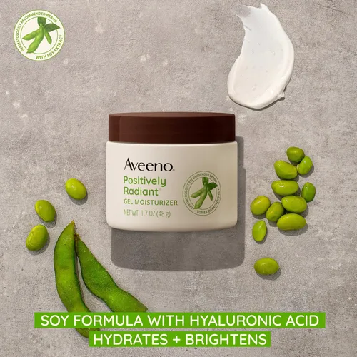 Miniatura 3 de Aveeno Gel hidratante facial positivamente radiante con ácido hialurónico y soja correctora de tono, hidrata durante 48 horas para igualar el tono