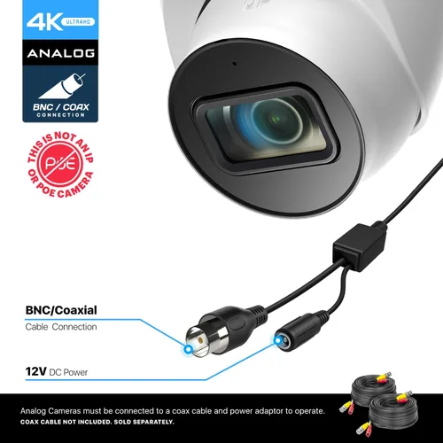 Miniatura 2 de Amcrest Cámara de seguridad analógica 4K para exteriores, torreta 8MP @15fps CCTV-Coax-BNC, visión nocturna de 65 pies, ángulo de 125°, micrófono