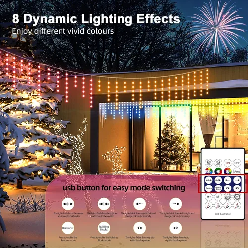 Miniatura 2 de AHAWILL - Luces de carámbano para exteriores, luces de Navidad al aire libre de 33 pies con 255 LED regulables, IP65 impermeables, luces de cadena