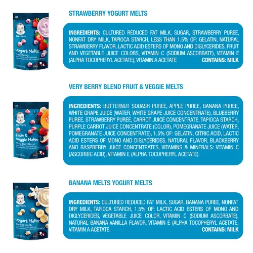 Miniatura 4 de Gerber Paquete variado de aperitivos para bebés Paquete variado de aperitivos Gerber para bebé, yogur para derretir y derretir frutas y verduras