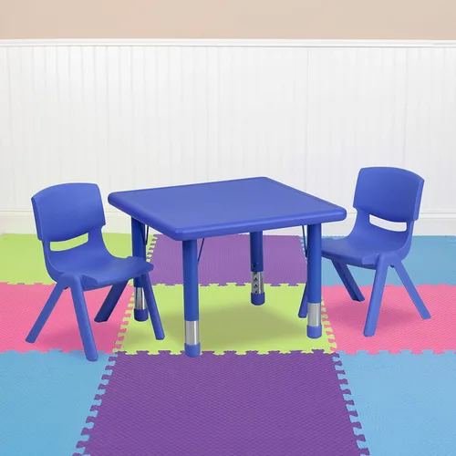 Miniatura 4 de Flash Furniture Juego de mesa de actividad ajustable en altura de plástico verde cuadrado de 24 pulgadas con 2 sillas