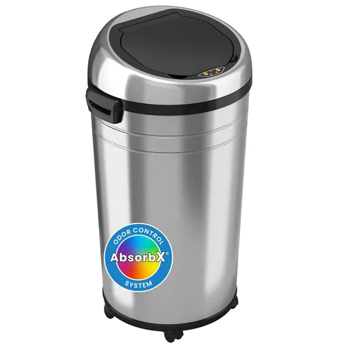 Miniatura 11 de iTouchless Cubo de basura de 8 galones con filtro de olor, cubo de basura redondo de acero inoxidable blanco para el hogar, oficina, trabajo