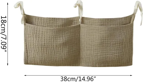 Miniatura 2 de Bolsa colgante de cabecera para guardar biberones y mantas de leche para bebés - Bolsa organizadora de cama plegable para pañales para bebés - Marrón