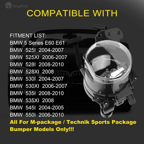 Miniatura 2 de TangMiGe Lámparas antiniebla para BMW Serie 5 2004-2010 (E60 E61, 525i 525xi 528i 528xi 530i 530xi 535i 535xi 545i 550i), todo para modelos