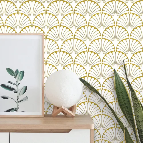 MelunMer Papel tapiz dorado para despegar y pegar, papel adhesivo dorado bohemio para gabinetes, autoadhesivo, extraíble, para dormitorio/baño,