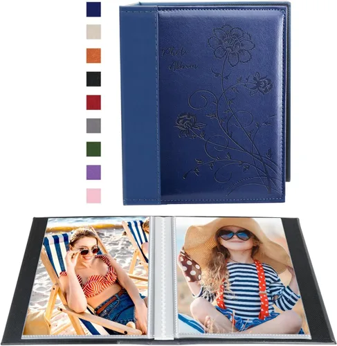 Miniatura 22 de Artmag Álbum de fotos de 5 x 7 pulgadas, páginas transparentes, con tapa de cuero, libro deslizante para 50 fotos verticales de 5 x 7 pulgadas