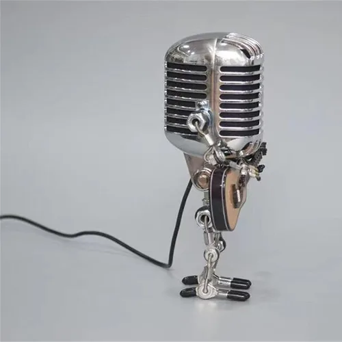 Miniatura 3 de Lámpara de mesa industrial con estatua de robot de micrófono, lámpara de mesa retro de vapor, lámpara de decoración nocturna, lámpara de escritorio