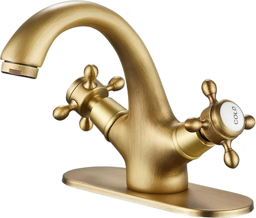 Grifo de baño de latón antiguo grifo de tocador de baño de una sola manija de un agujero grifo de lavabo de baño con placa de cubierta