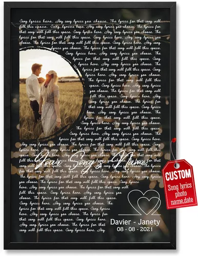 H-DEWALL póster personalizable con foto y letra de canción, regalo para él, lienzo con marco, adorno vintage para sala de estar (caja de San Caja de