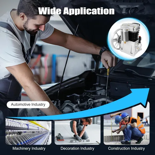 Miniatura 6 de Cabezal de bomba de compresor de aire, cabezal de compresor de aire de 3 HP con 2 cilindros, compresor de aire lubricado con aceite con polea