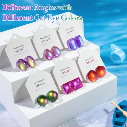 Miniatura 8 de Double Rhythm - Juego de esmalte de uñas de gel ojo de gato de 6 unidades, mismo color, misma botella, 14.8 ml, brillo con glitter, con imán