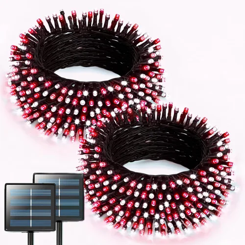 Miniatura 32 de JMEXSUSS 600 luces LED solares azules de Navidad, 206.7 pies, luces azules de Navidad al aire libre, impermeables, 8 modos de luz solar al aire