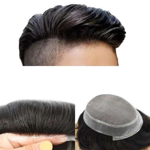 Miniatura 11 de Monofilamento fino para hombre, sistema de cabello humano Remy, piel de polietileno transparente alrededor del postizo de monofilamento, peluca