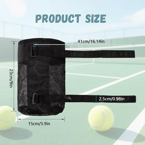 Miniatura 2 de Soporte de bola de pickleball ajustable, bolsa de malla de nailon para colgar, cesta de almacenamiento plegable con capacidad para 6-8 bolas, cierre