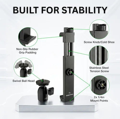 Miniatura 3 de KobraTech TabMount 360 - Soporte para trípode para iPad Incluye cabeza de bola giratoria y soporte Bluetooth remoto para iPad para trípode