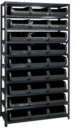 Miniatura 615 de Quantum QSBU-245BK Heavy Duty Shelving Unit with (7) Shelves and (24) QUS245 Black Bins for Garage Warehouse Storage Distribution 400 lb Load