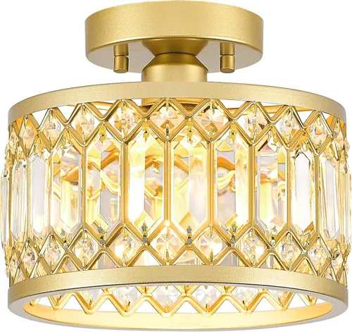 Miniatura 10 de YURNYQ Lámpara de Techo de Cristal, Moderna Lámpara de Techo Semi Empotrada, Luminarias de Techo Cromadas para Pasillo, Cocina, Entrada, Dormitorio