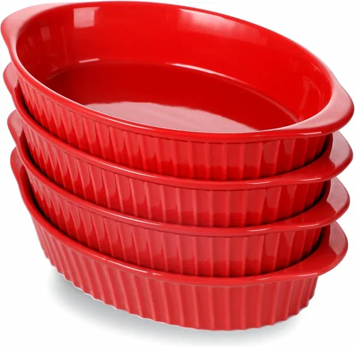 Miniatura 10 de LEETOYI Juego de 4 moldes ovalados de porcelana para gratinar, para 1 o 2 personas, utensilios para hornear con doble asa para cocina y hogar