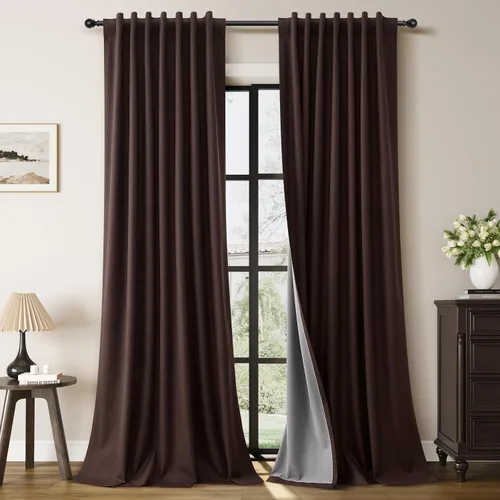 Miniatura 12 de Guken Cortinas opacas de lino, 2 paneles rústicos, elegantes, 100% opacas, con aislamiento térmico, banda de ganchos y trabilla trasera, 52 x 84