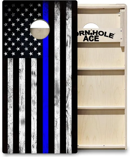 CornholeAce ACE PRO - Juego de tablas para cornhole con bandera americana, sin rebote, patas anchas triples, madera contrachapada de abedul báltico